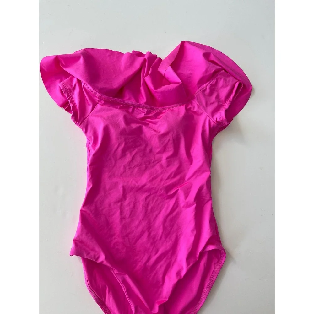 Trina Turk Monaco One Piece Bandeau Ruffle Pink‎ Pop NWOT Swimsuit Size 6